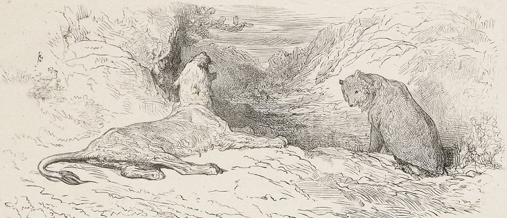 La Lionne et l'Ourse  - Jean de la Fontaine - Illustration G. Doré / Prunaire